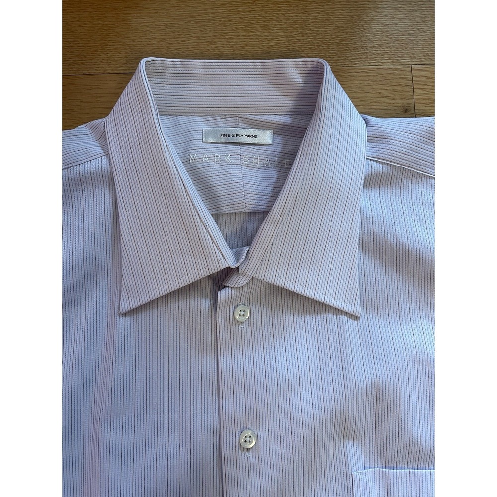 Mark Shale Pink Striped Dress Shirt L 17-1/2 Fine 2 Ply Yarns EUC